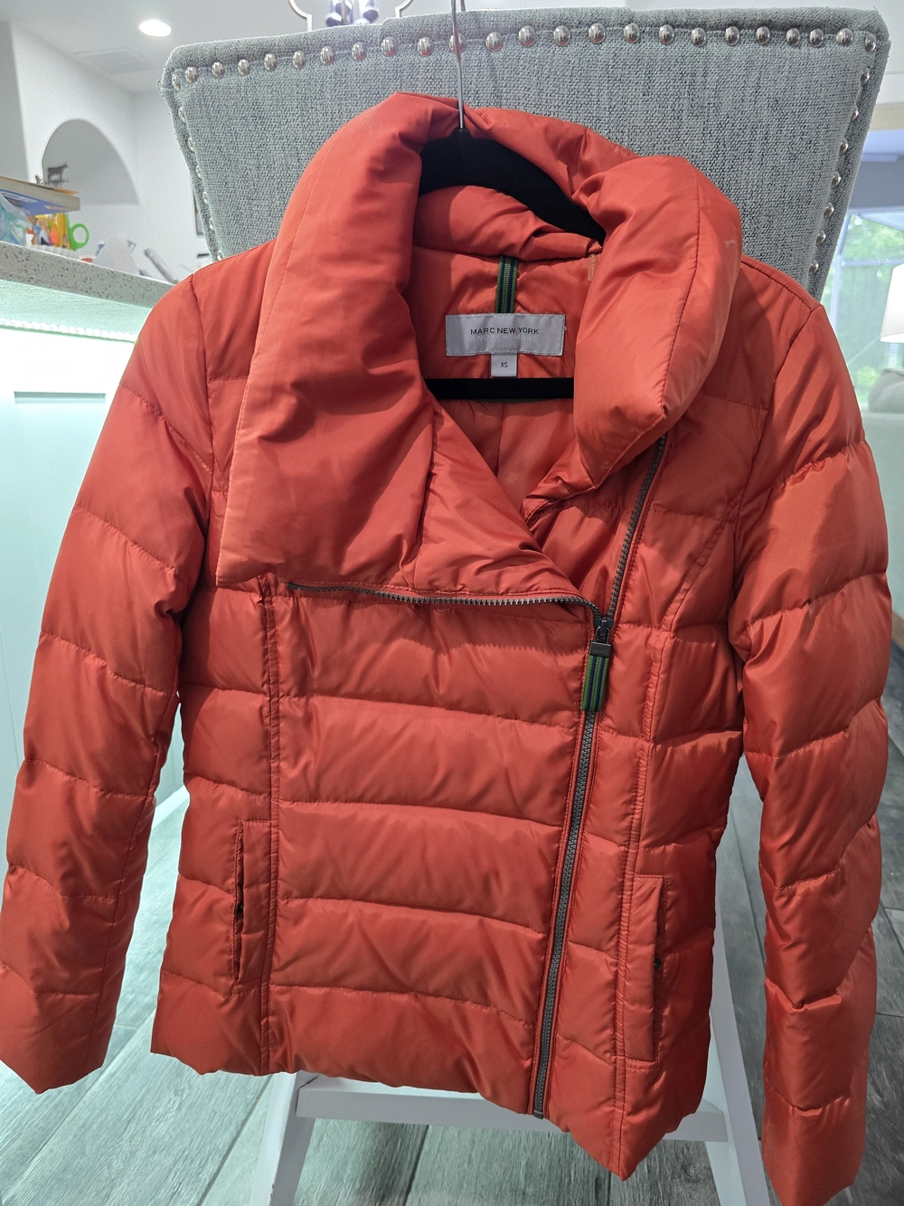 Marc New York Orange-Red Asymmetric Puffer Jacket